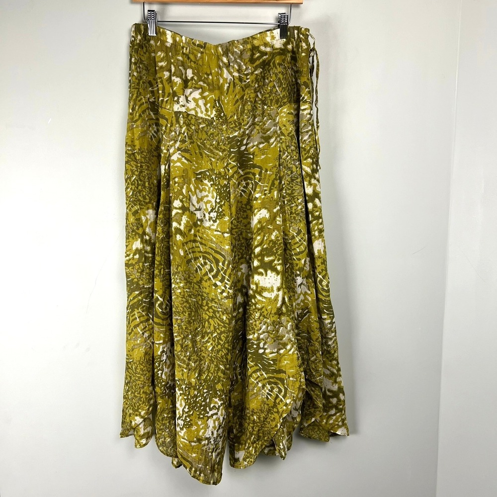 Free People Olive Green Handkerchief Hem Wide Leg Cropped Pants L Boho Lagenlook